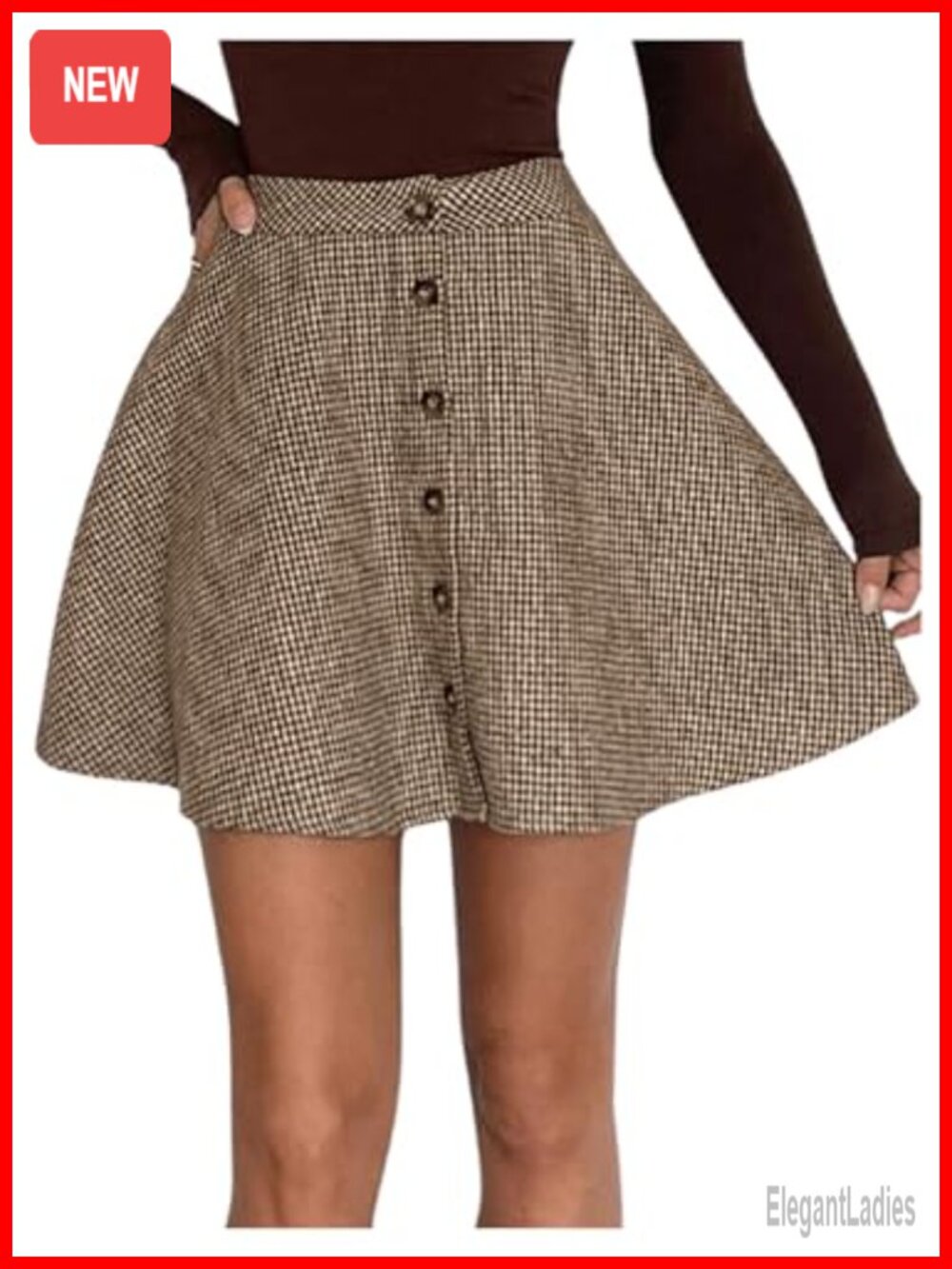 Plaid Button Front A-Line Mini High Waist Pleated Ruffle Skirt